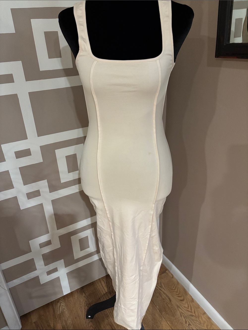 Princess Polly Alya Bodycon Midi Dress in Cream/Lt Yellow Sz 2 NWOT